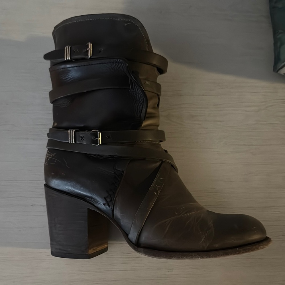 Stylish Grey and Black Leather Ankle Boots